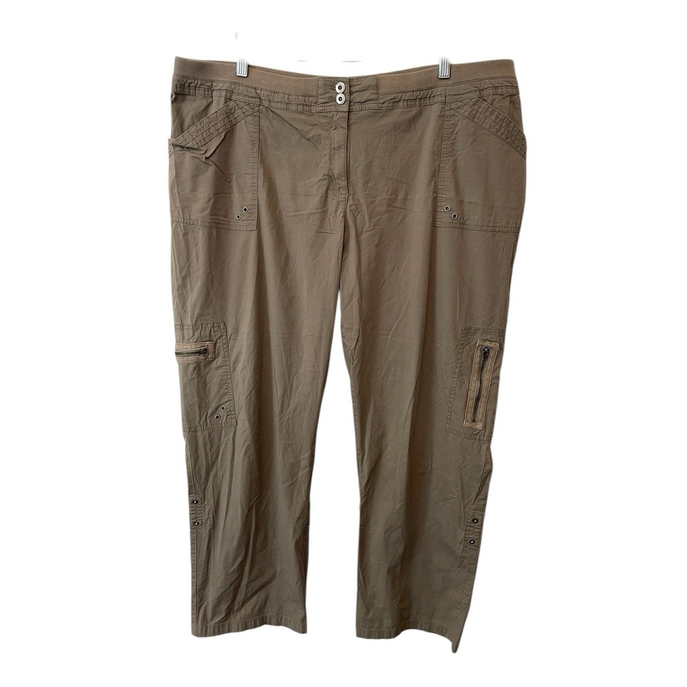 Chicos Size 4.5 (20/22) Cargo Pants Cropped Wide Leg Army Green Utility Pockets